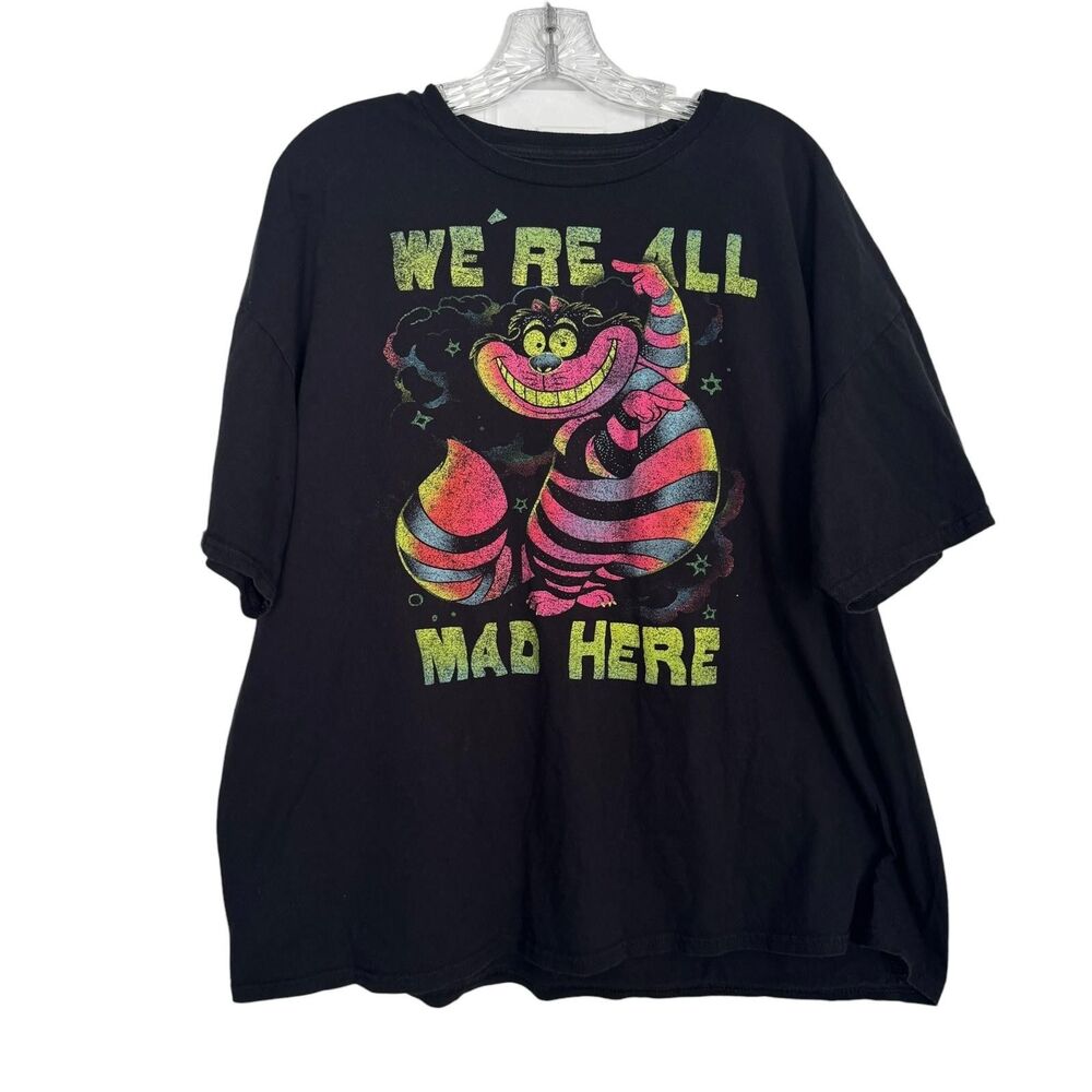 Disney Alice In Wonderland Cheshire Cat Shirt Mens 2XL Black We're All Mad‎ Tee